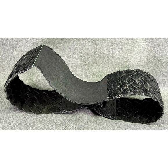 Vintage 1990s Black Woven Leather 3" Wide Elastic Belt - Picture 5 of 13